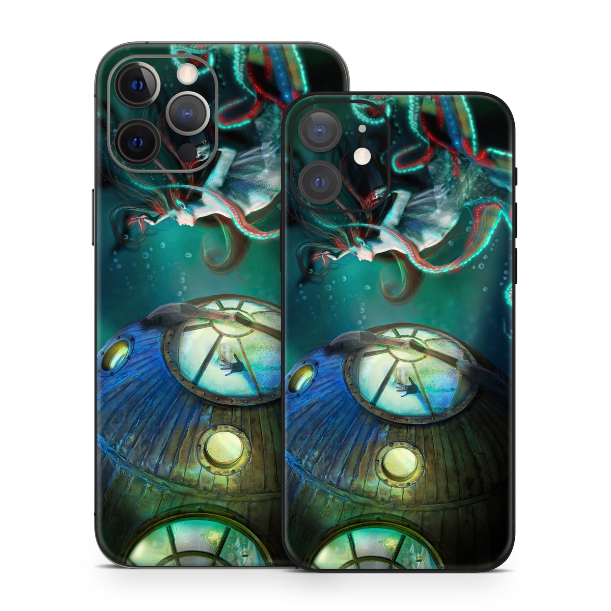 iPhone 12 Series Skin design of Cg artwork, Illustration, Art, Fictional character, Fiction, Space, Fractal art, Graphic design, Mythology, Graphics, with black, gray, blue, green colors