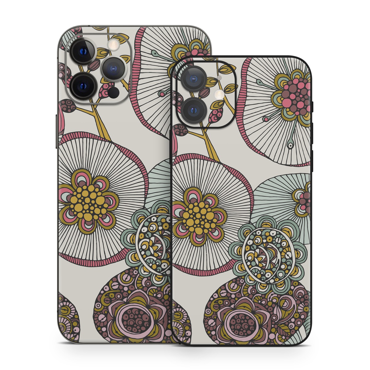 iPhone 12 Series Skin design of Pattern, Textile, Botany, Visual arts, Motif, Design, Needlework, Circle, Floral design, with gray, pink, green, blue, purple colors