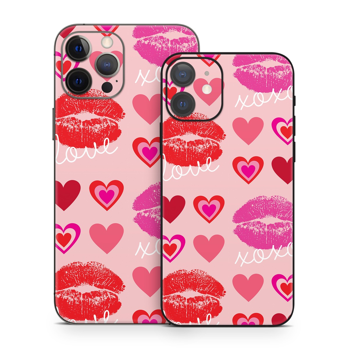 iPhone 12 Series Skin design of Organ, Pink, Red, Font, Material property, Magenta, Heart, Pattern, Happy, Love, with pink, red, white colors