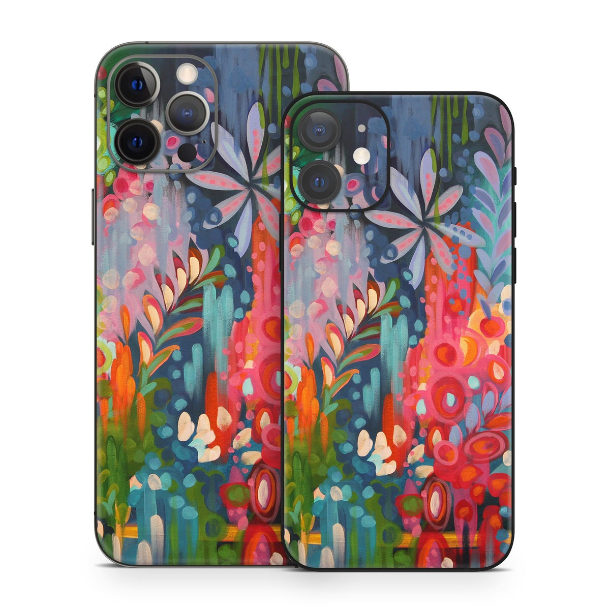 iPhone 12 Skin design of Painting, Modern art, Acrylic paint, Art, Visual arts, Watercolor paint, Child art, Flower, Plant, Tree with blue, red, orange, purple, yellow, pink, green colors