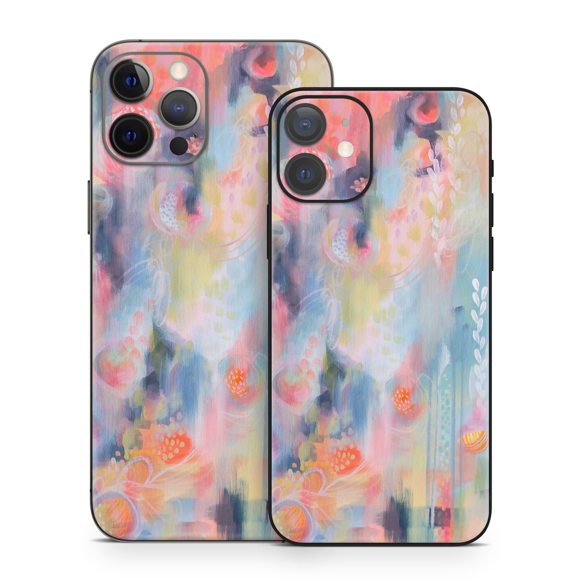 iPhone 12 Series Skin design of Painting, Watercolor paint, Modern art, Acrylic paint, Art, Visual arts, Paint, Artwork, Dye, with blue, pink, orange, yellow, red, white colors