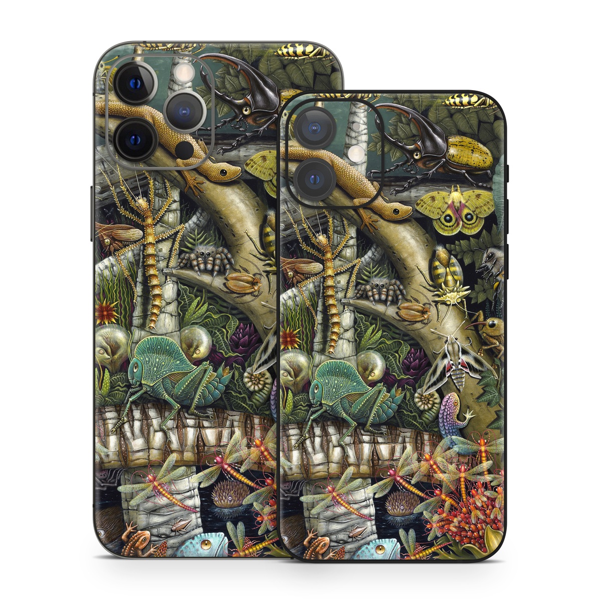 iPhone 12 Series Skin design of Strategy video game, Mythology, Art, Games, Plant, Painting, Adventure game, Jungle, Fictional character, Nepenthes, with green, brown, red, yellow, gray, blue, white colors