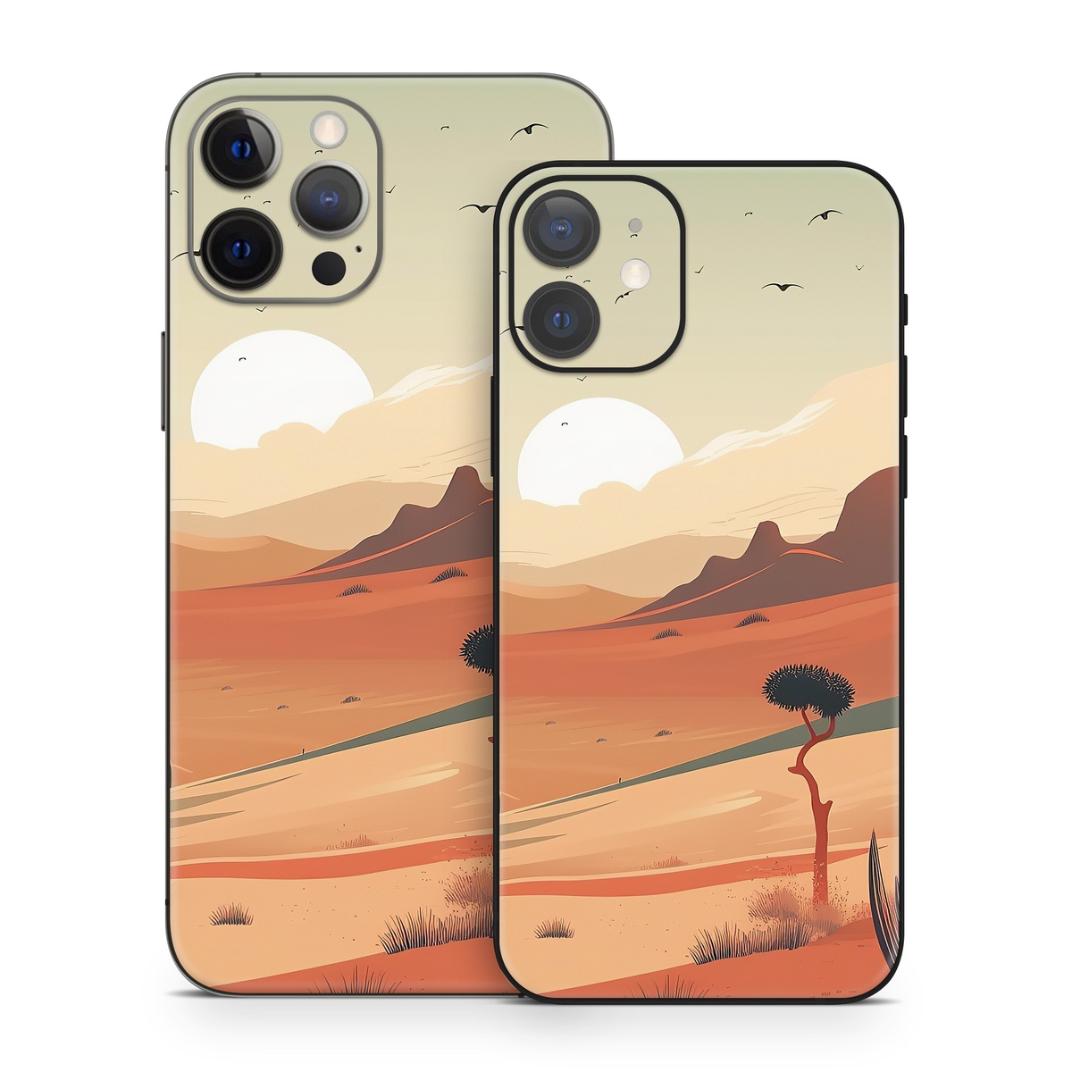 iPhone 12 Series Skin design of Sky, Bird, Ecoregion, Light, Nature, Cloud, Natural environment, Moon, Natural landscape, Biome, with orange, yellow, brown, green, white, black colors