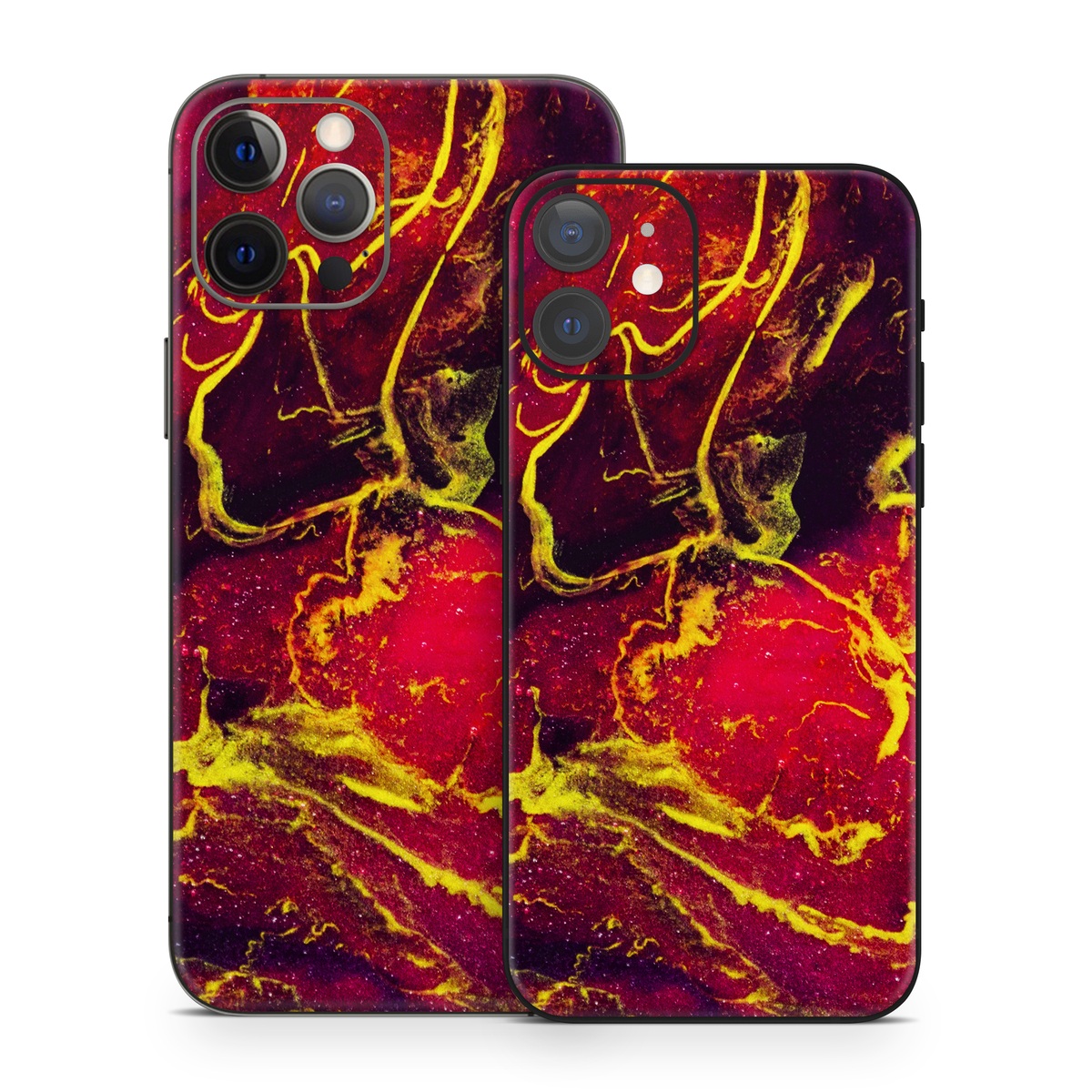 iPhone 12 Series Skin design of Red, Purple, Geological phenomenon, Pattern, Fractal art, Art, Fictional character, Graphics, with red, yellow, black colors