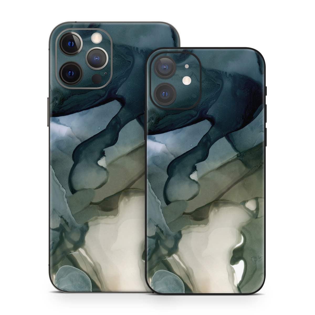 iPhone 12 Series Skin design of Azure, Petal, Organism, Grey, Art, Pattern, Beauty, Painting, Close-up, Tree, with black, blue, green, white colors