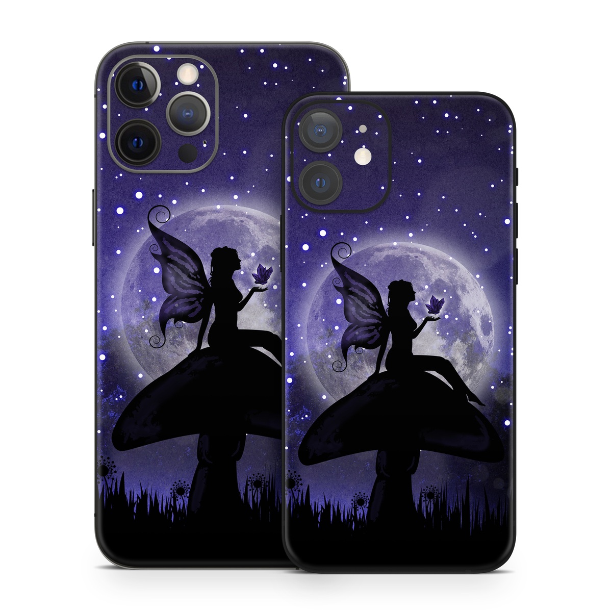 iPhone 12 Series Skin design of Purple, Sky, Moonlight, Cg artwork, Fictional character, Darkness, Night, Illustration, Space, Star, with black, blue, gray, purple colors