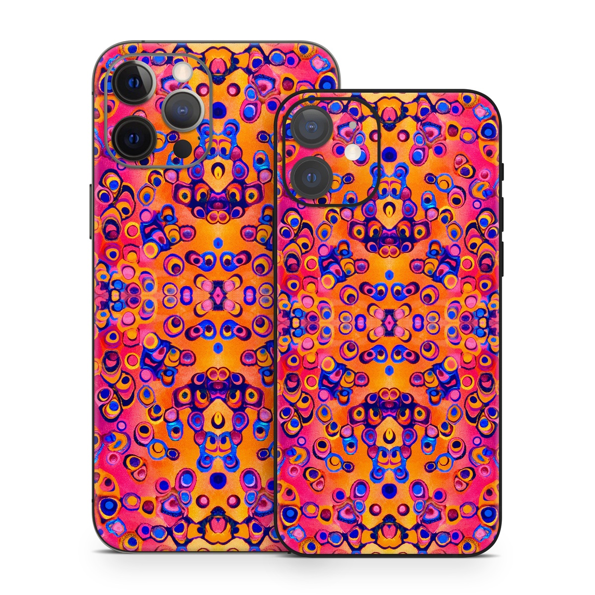 iPhone 12 Series Skin design of Pattern, Psychedelic art, Symmetry, with orange, purple, blue, pink colors