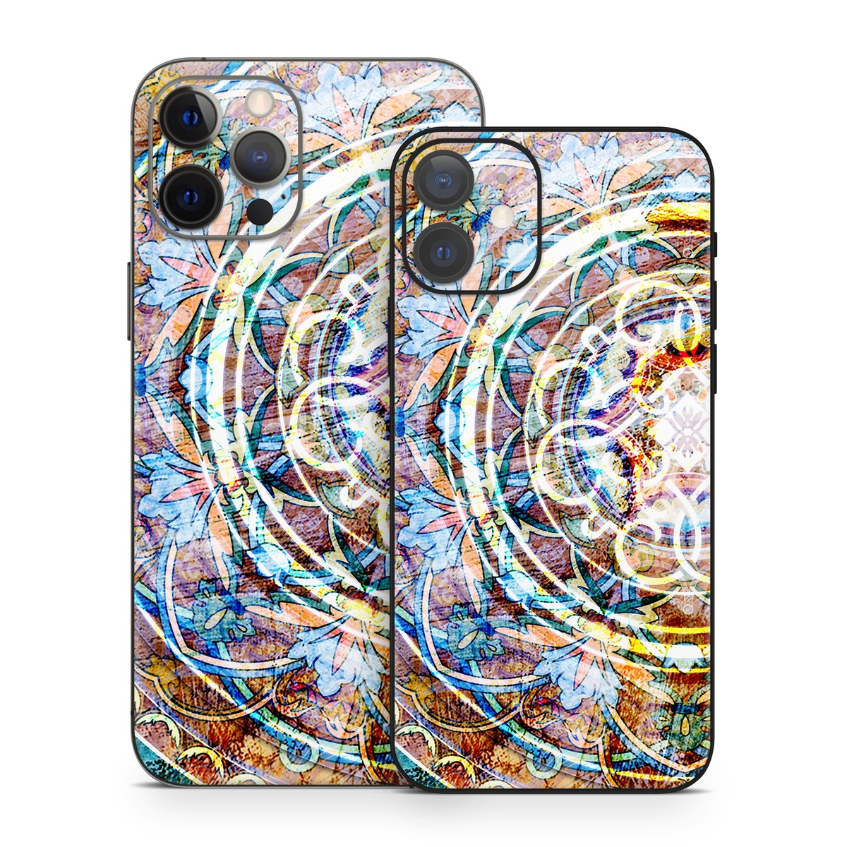 iPhone 12 Series Skin design of Circle, Ceramic, Tableware, with yellow, red, orange, white, blue, green, gray colors