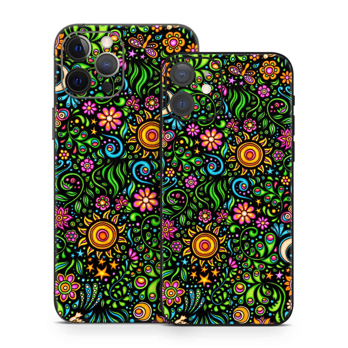 iPhone 12 Series Skin design of Pattern, Psychedelic art, Visual arts, Art, Design, Motif, Organism, Circle, Textile, Plant, with black, red, green, blue, purple colors
