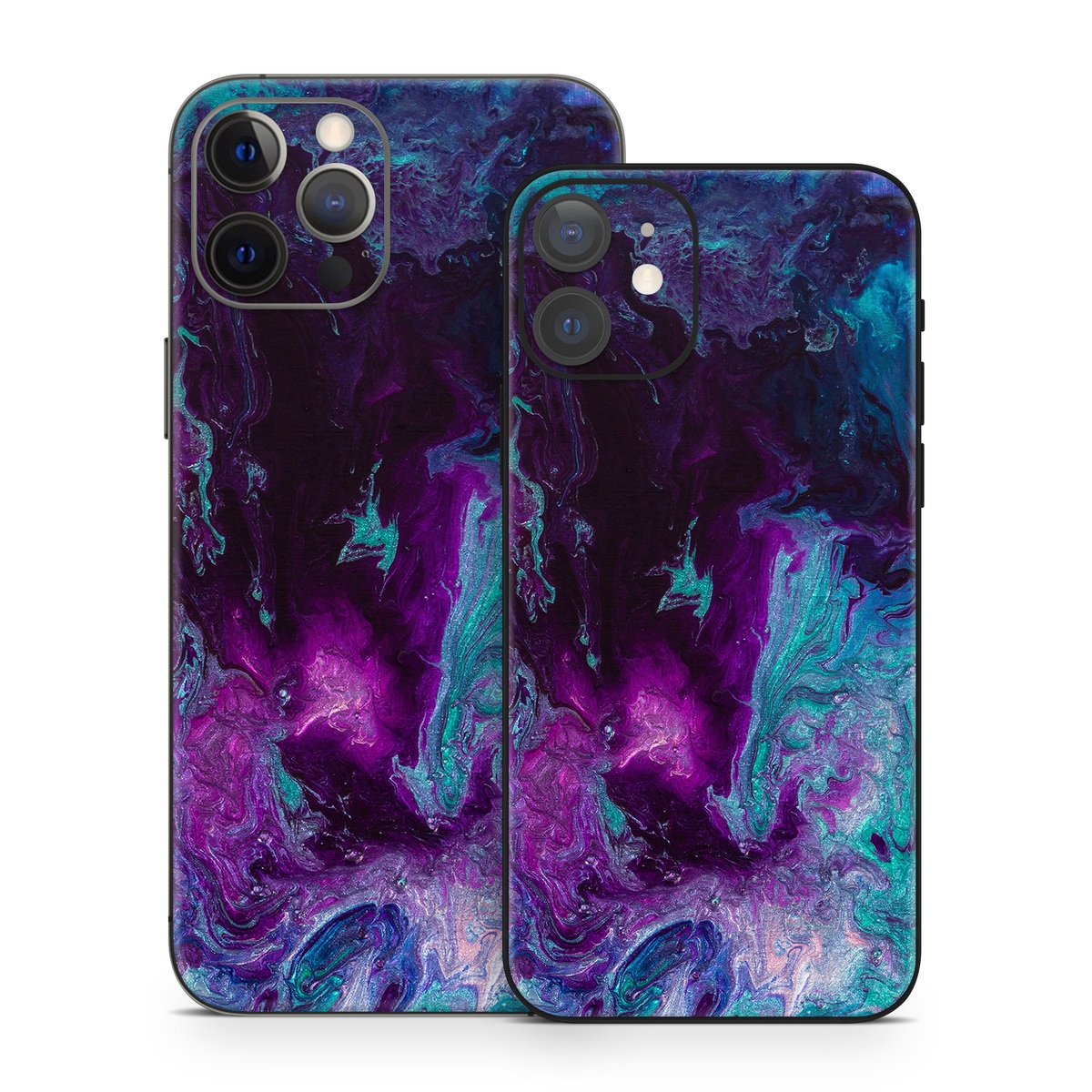 iPhone 12 Series Skin design of Blue, Purple, Violet, Water, Turquoise, Aqua, Pink, Magenta, Teal, Electric blue, with blue, purple, black colors