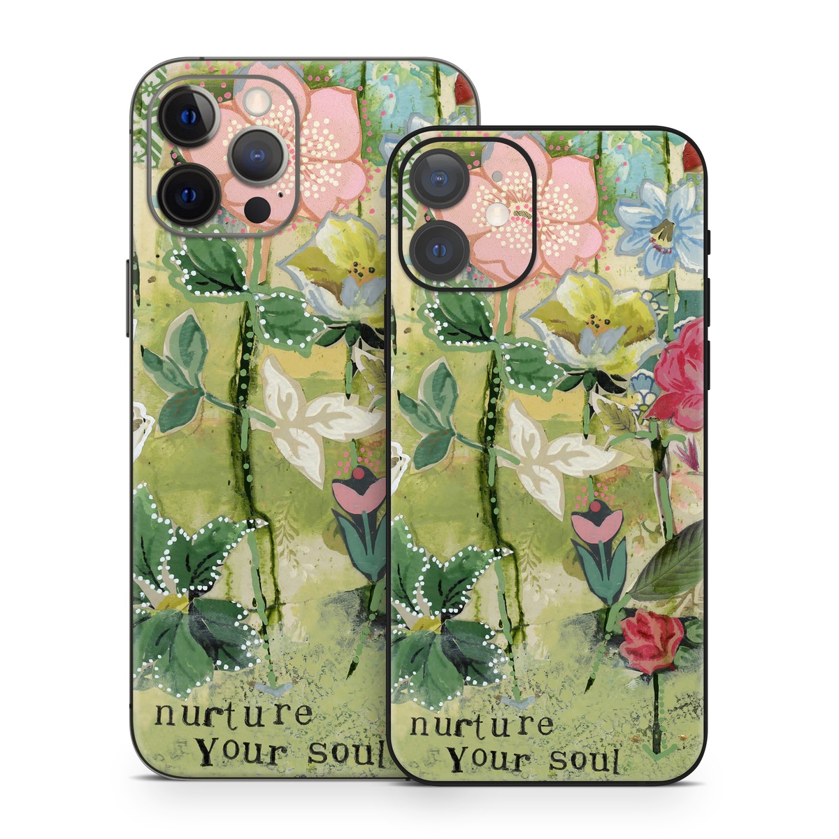 iPhone 12 Series Skin design of Flower, Plant, Botany, Pink, Wildflower, Flowering plant, Watercolor paint, Petal, Floral design, Pattern, with green, pink, red, blue, white, black colors