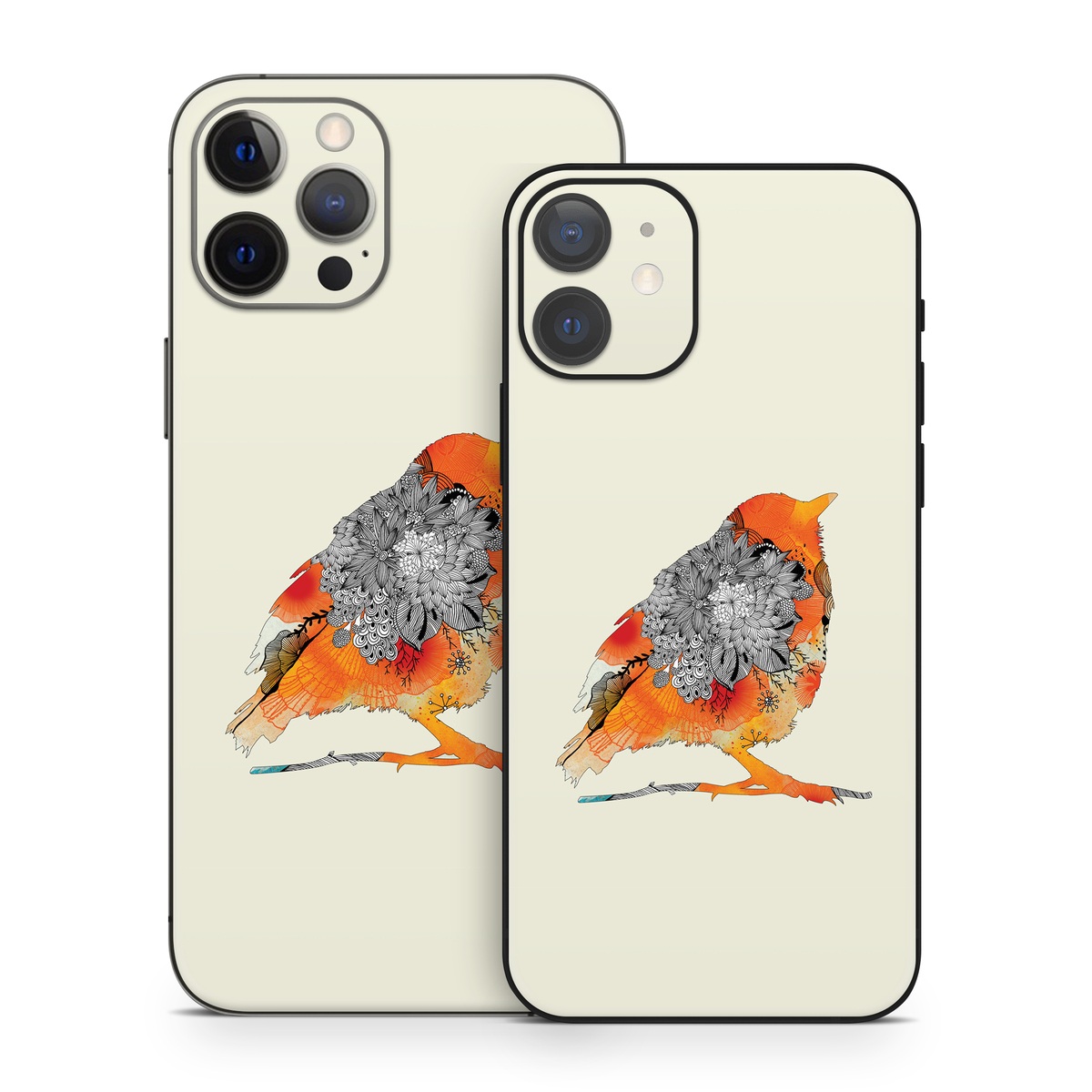 iPhone 12 Series Skin design of European robin, Orange, Bird, Illustration, Old World flycatcher, Drawing, Songbird, Perching bird, robin, Sketch, with gray, yellow, green, red, black colors
