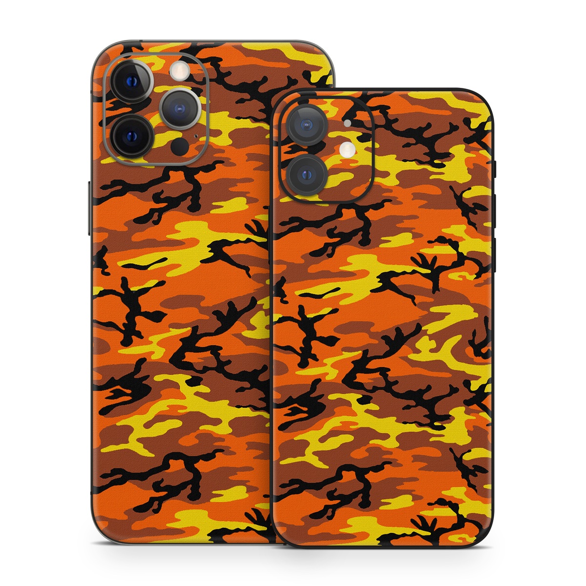 iPhone 12 Skin design of Military camouflage, Orange, Pattern, Camouflage, Yellow, Brown, Uniform, Design, Tree, Wildlife with red, green, black colors