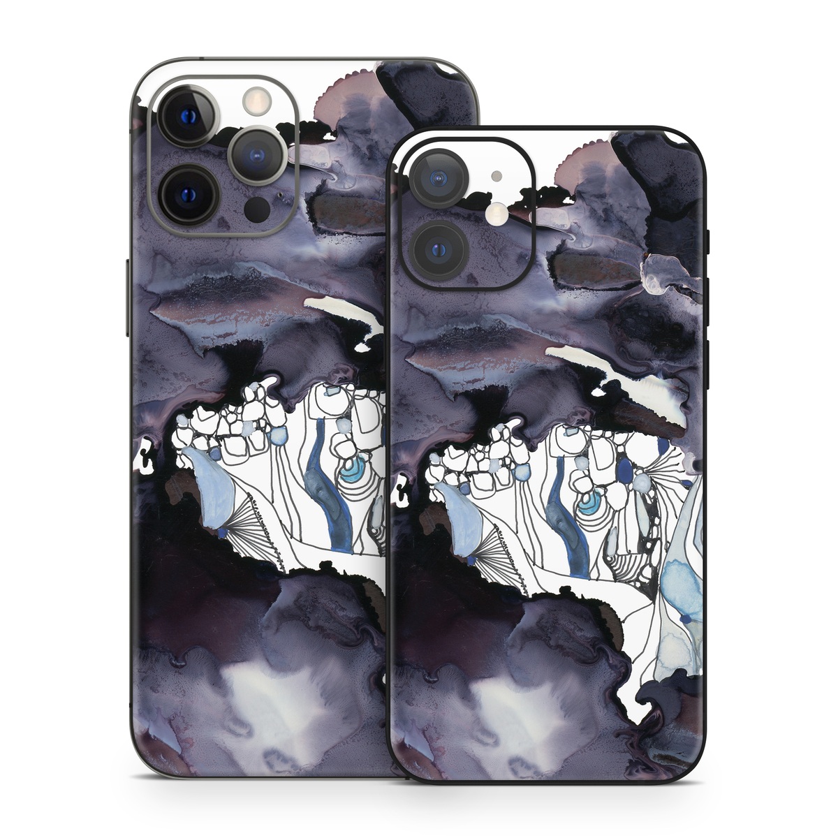 iPhone 12 Series Skin design of Watercolor paint, Illustration, Art, World, Paint, Cg artwork, Drawing, Graphic design, Animation, Rock, with black, purple, white, blue colors