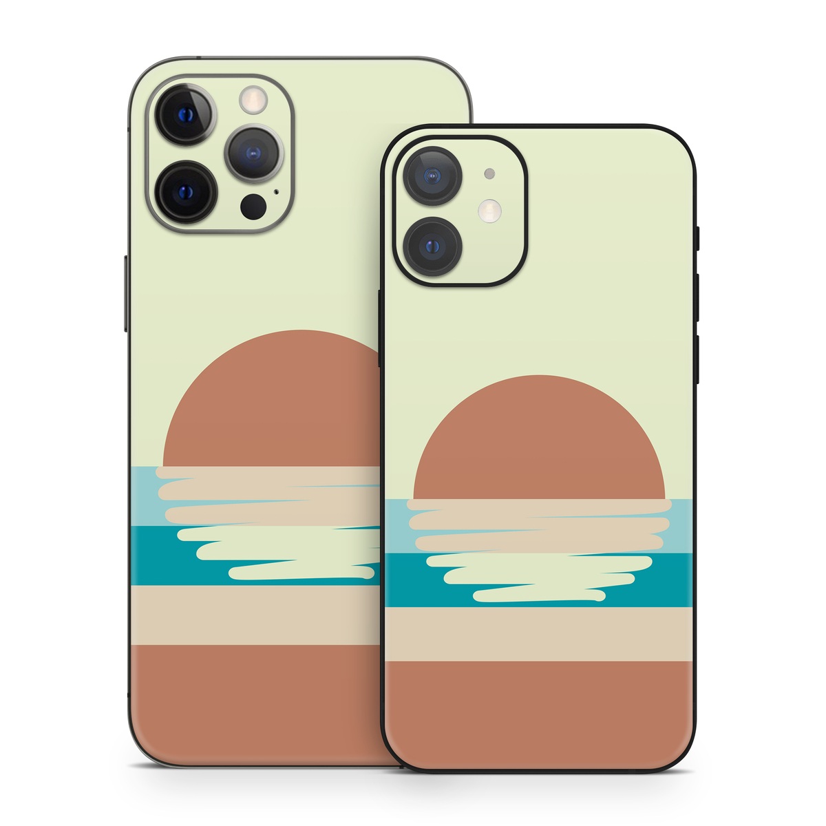 iPhone 12 Series Skin design of Head, Water, Font, Electric blue, Horizon, Circle, Art, Sitting, Leisure, Graphics, with blue, yellow, brown, orange colors