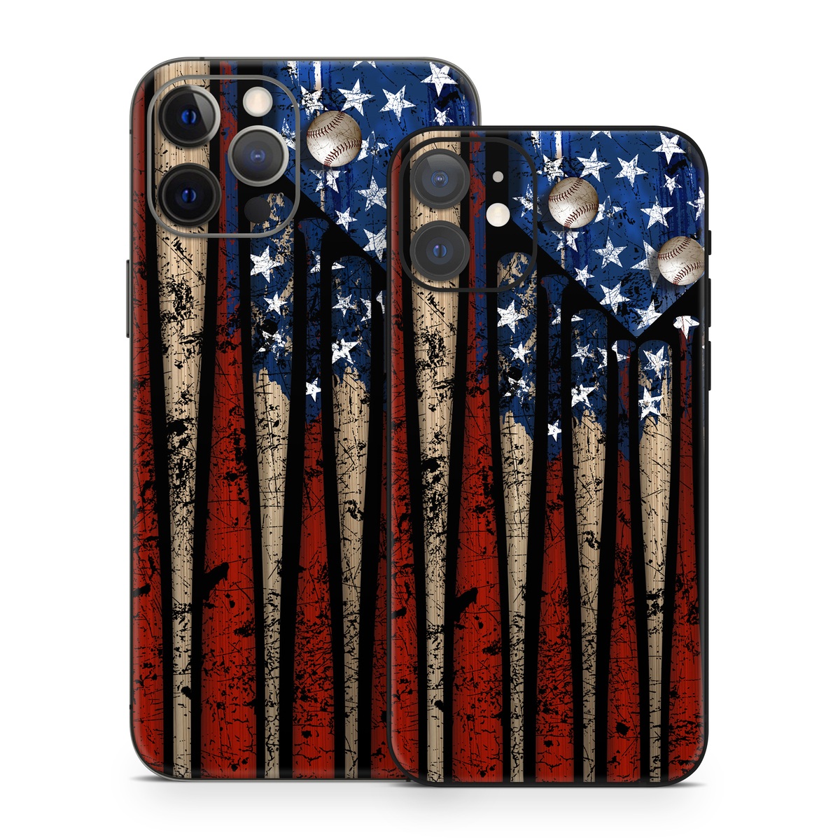 iPhone 12 Series Skin design of Baseball bat, Baseball equipment, with black, red, gray, green, blue colors