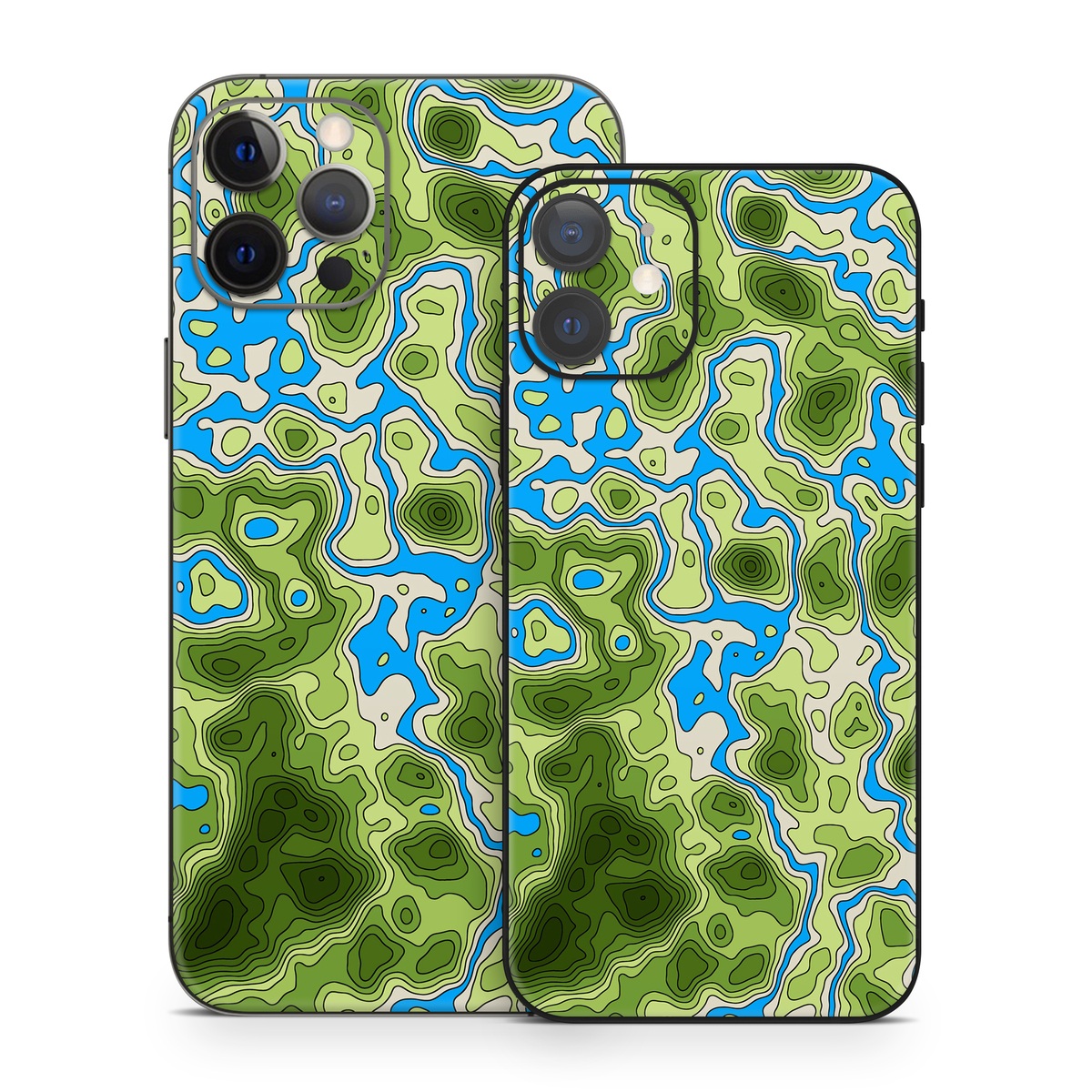 iPhone 12 Series Skin design of Botany, Azure, Organism, Vegetation, Aqua, Terrestrial plant, Symmetry, Electric blue, Pattern, Art, with green, blue colors