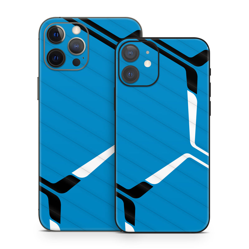 iPhone 12 Series Skin design of Azure, Triangle, Parallel, Font, Electric blue, Pattern, Symmetry, Table, Symbol, Logo, with blue, black, white colors