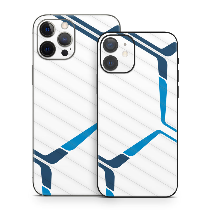 iPhone 12 Series Skin design of Textile, Sleeve, Font, Parallel, Pattern, Electric blue, Jersey, Sportswear, Symmetry, Graphics, with white, blue colors