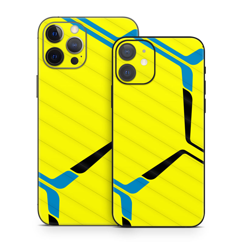 iPhone 12 Series Skin design of Azure, Triangle, Font, Parallel, Symmetry, Pattern, Electric blue, Symbol, Rectangle, Design, with yellow, blue colors