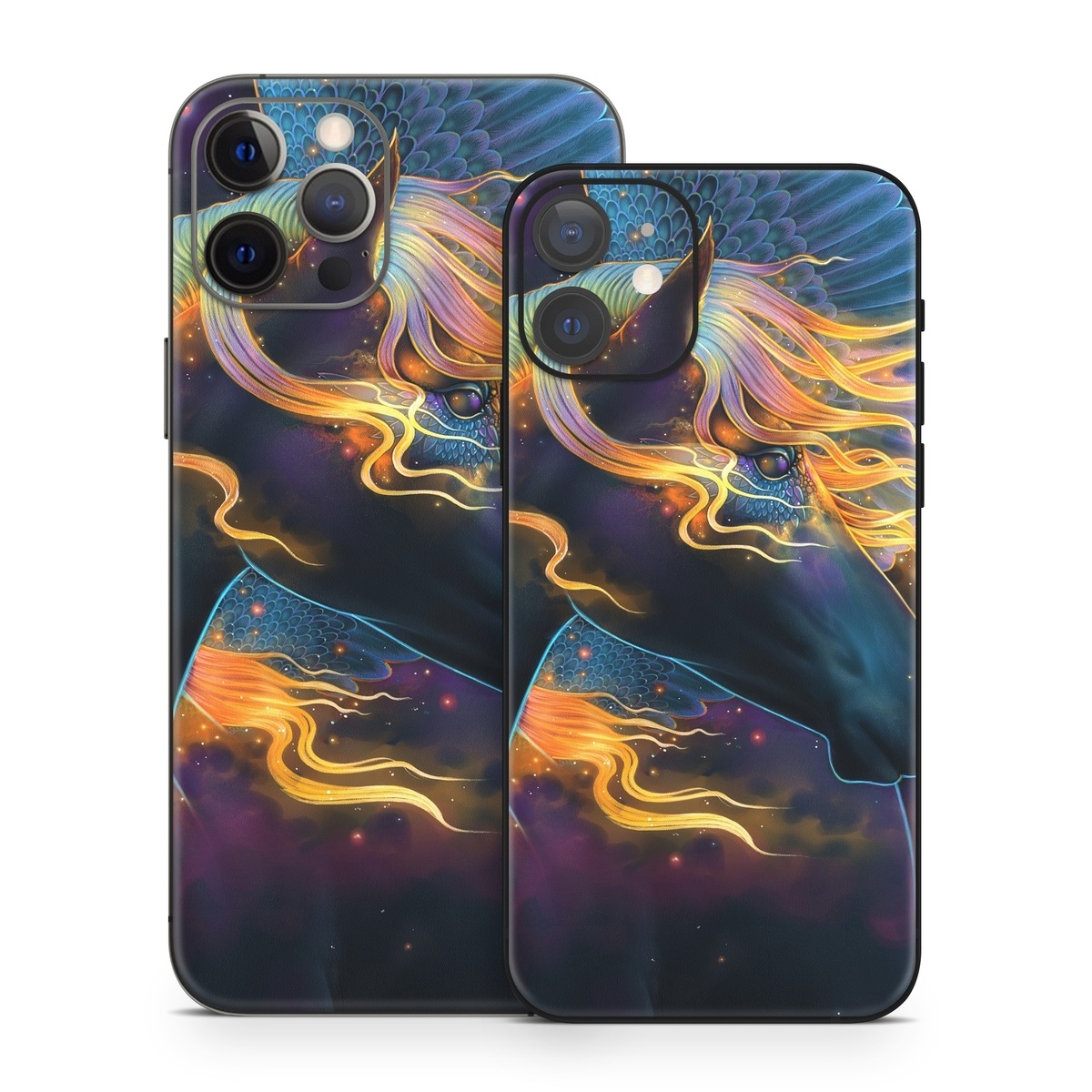 iPhone 12 Series Skin design of Organism, Astronomical object, Art, Electric blue, Space, Darkness, Liquid, Science, Graphics, Visual arts, with black, blue, yellow, white, orange, purple, red colors