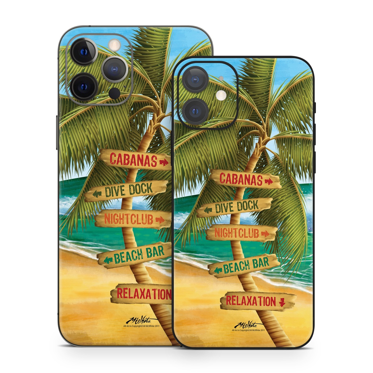 iPhone 12 Series Skin design of Palm tree, Arecales, Tropics, Tree, Caribbean, Wave, Water, Coconut, Ocean, Elaeis, with green, purple, gray, black, blue colors