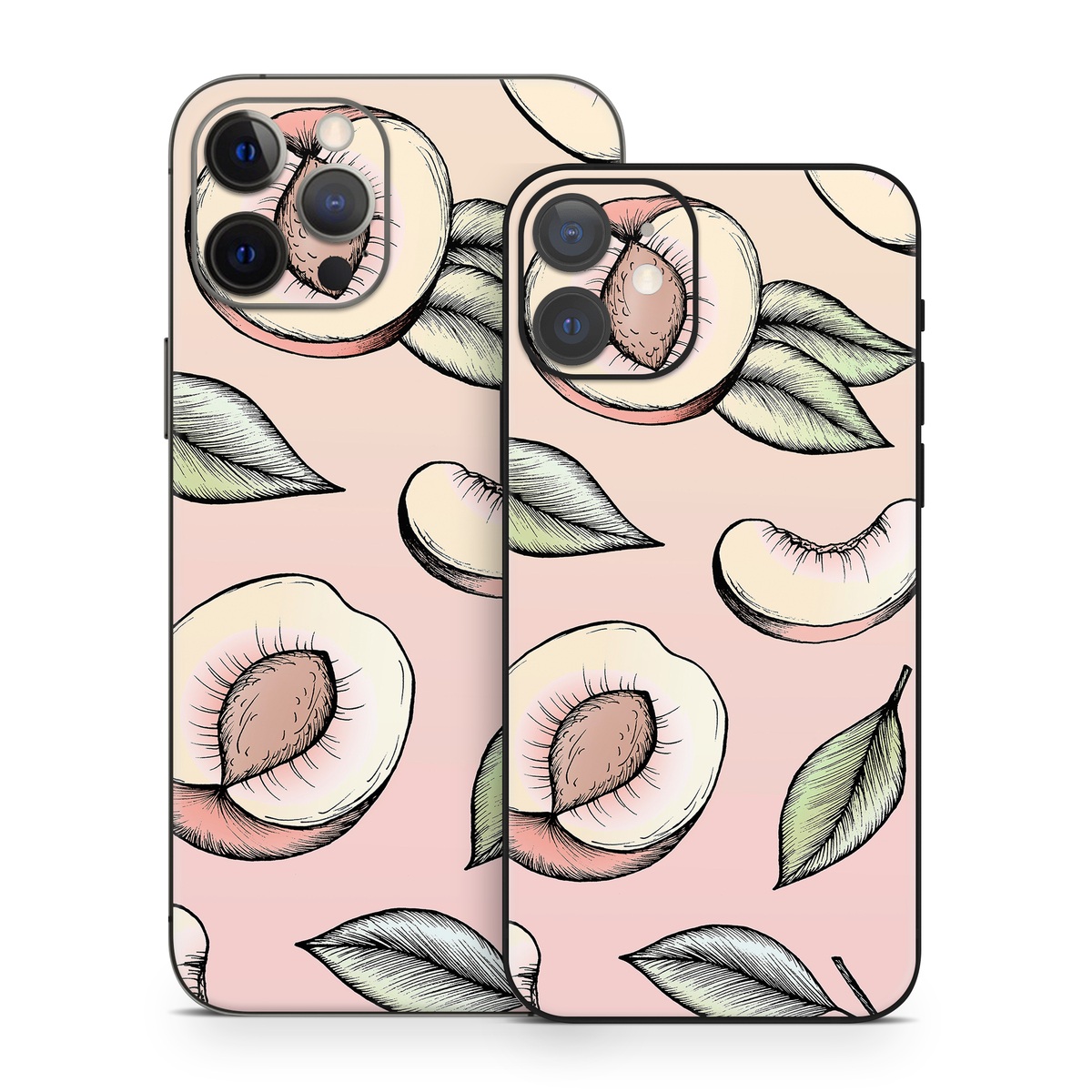 iPhone 12 Series Skin design of Pattern, Leaf, Botany, Organism, Design, Plant, Illustration, Clip art, with pink, green, yellow, orange colors
