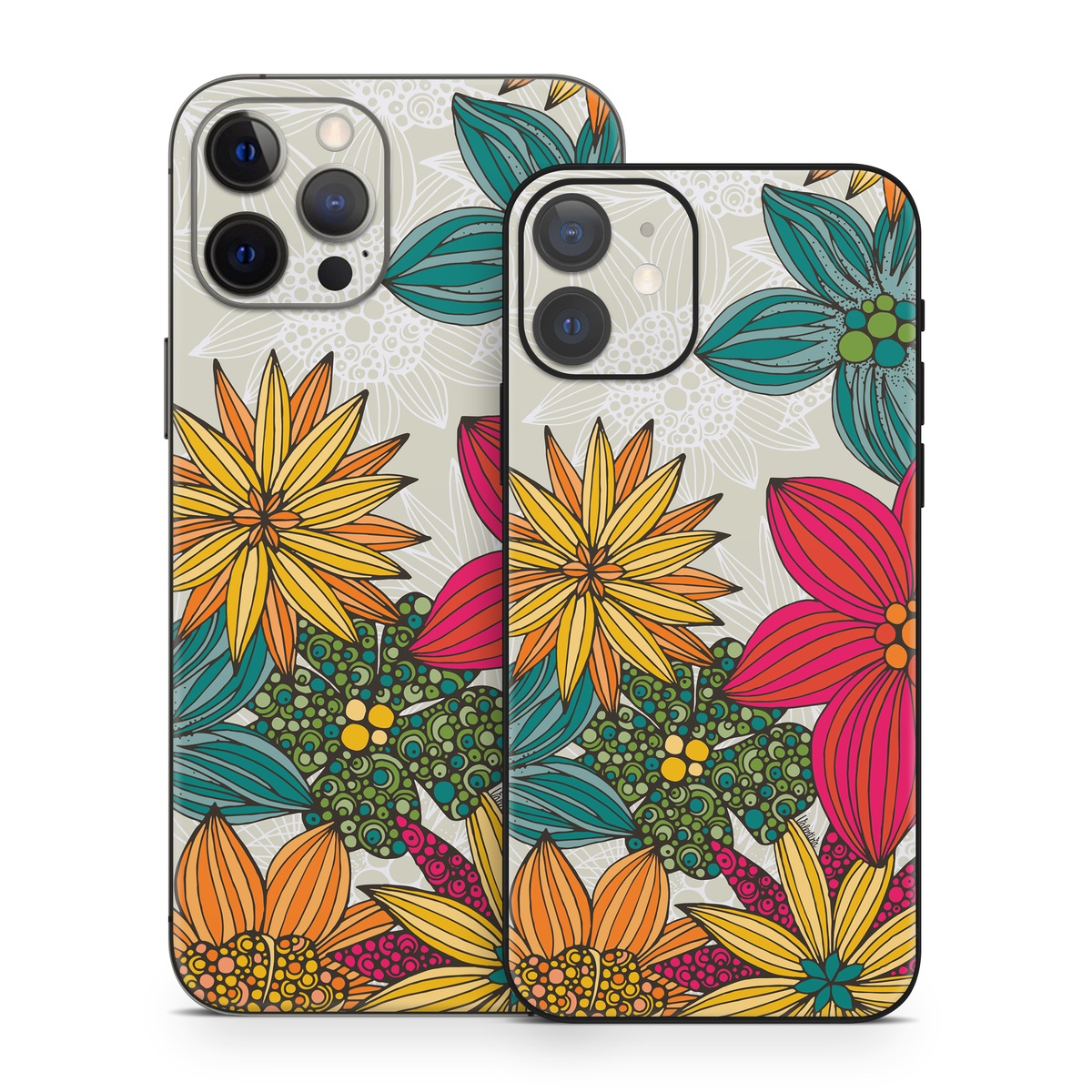 iPhone 12 Series Skin design of Floral design, Pattern, Flower, Wildflower, Plant, Botany, Leaf, Design, Textile, Visual arts, with blue, yellow, red, green, orange, gray colors