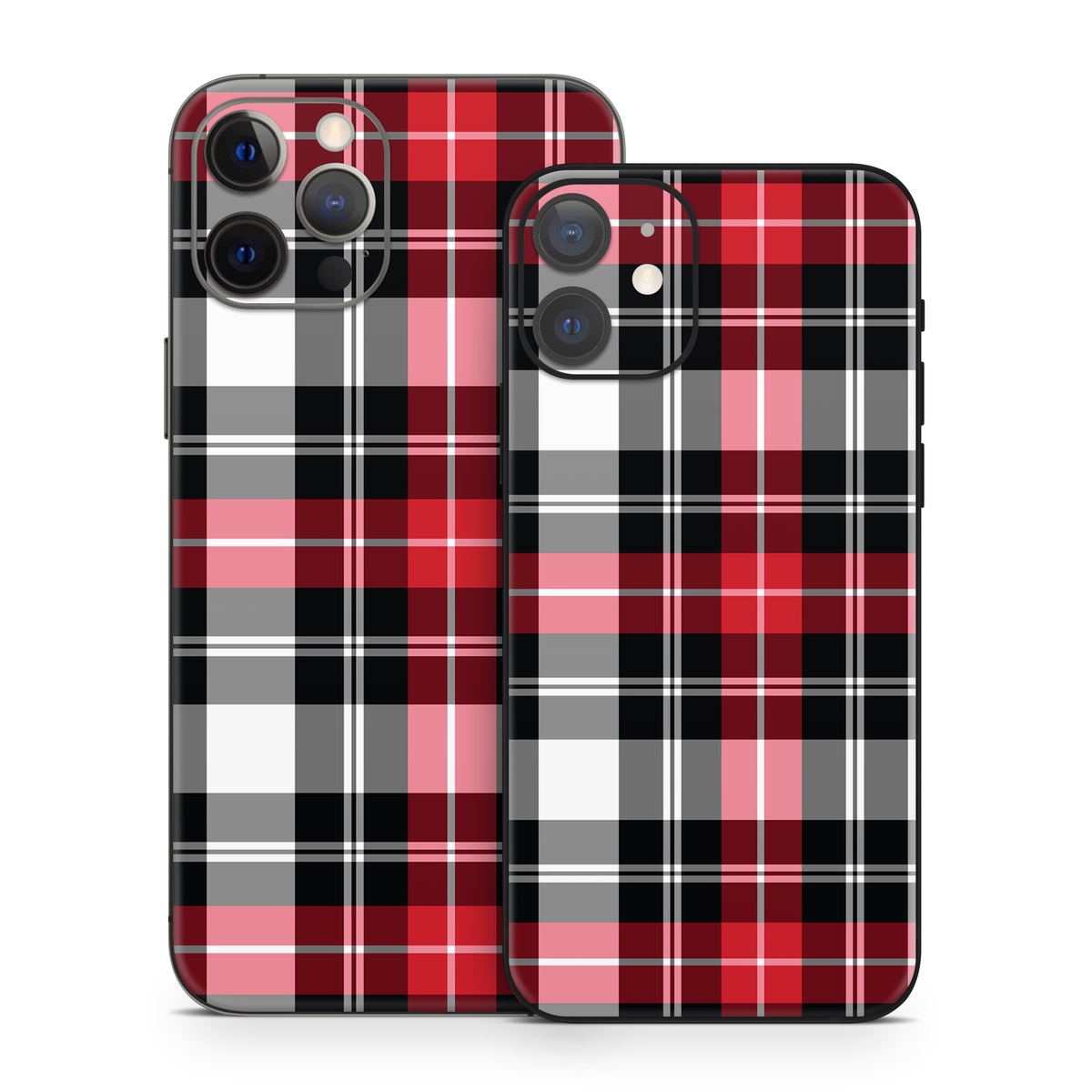 iPhone 12 Series Skin design of Plaid, Tartan, Pattern, Red, Textile, Design, Line, Pink, Magenta, Square, with black, gray, pink, red, white colors