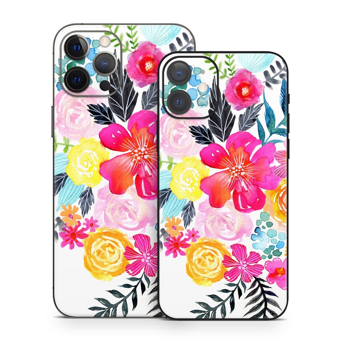 iPhone 12 Series Skin design of Flower, Clip art, Bouquet, Plant, Illustration, Floral design, Pink, Petal, Botany, Design, with white, pink, orange, red, yellow, blue, black, green colors