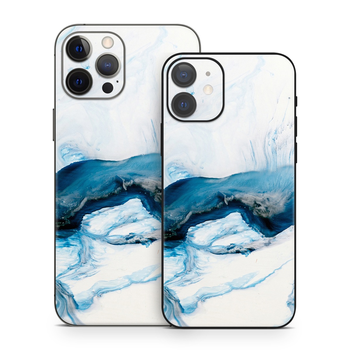 iPhone 12 Series Skin design of Glacial landform, Blue, Water, Glacier, Sky, Arctic, Ice cap, Watercolor paint, Drawing, Art, with white, blue, black colors