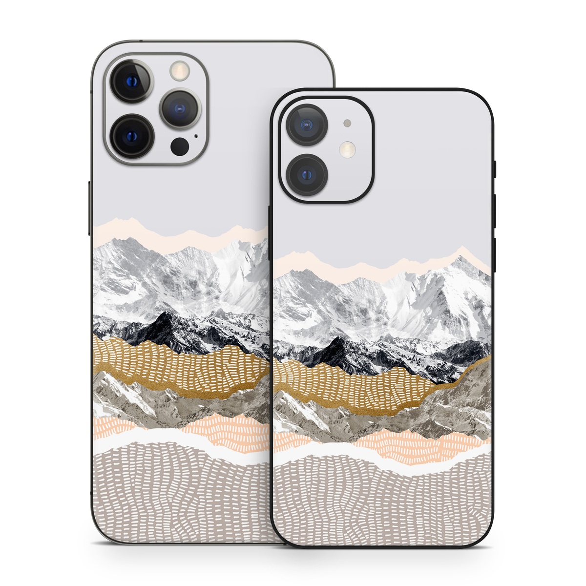 iPhone 12 Series Skin design of White, Mountainous landforms, Mountain, Mountain range, Glacial landform, Geological phenomenon, Sky, Ridge, Geology, Glacier, with white, yellow, brown, gray, black colors
