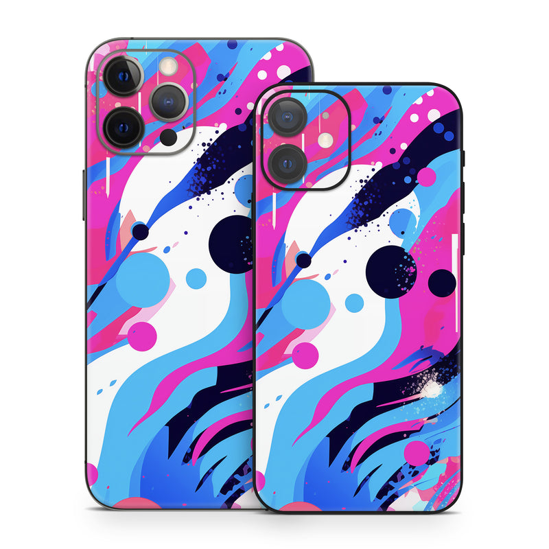 iPhone 12 Series Skin design of Organism, Art, Line, Font, Magenta, Art paint, Paint, Pattern, Electric blue, Tints and shades, with pink, blue, white, black, orange colors