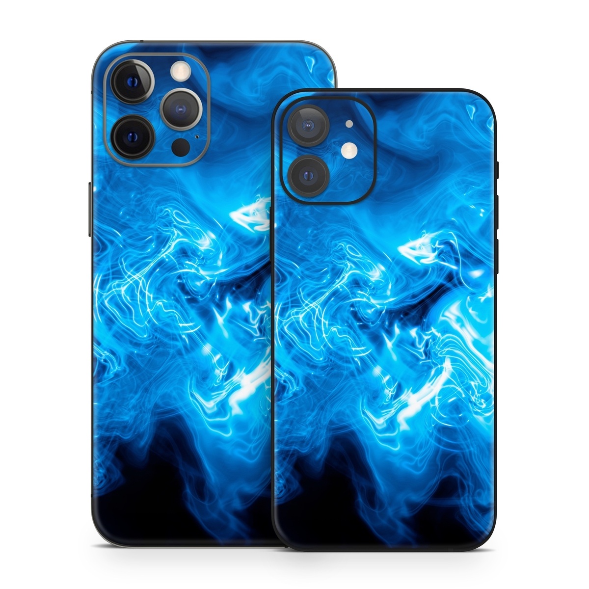 iPhone 12 Series Skin design of Blue, Water, Electric blue, Organism, Pattern, Smoke, Liquid, Art, with blue, black, purple colors