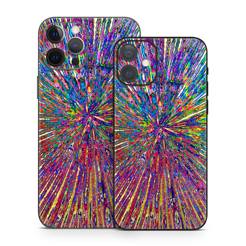 iPhone 12 Series Skin design of Blue, Red, Yellow, Orange, Pink, Psychedelic art, Modern art, Pattern, with yellow, red, orange, blue, green, purple colors