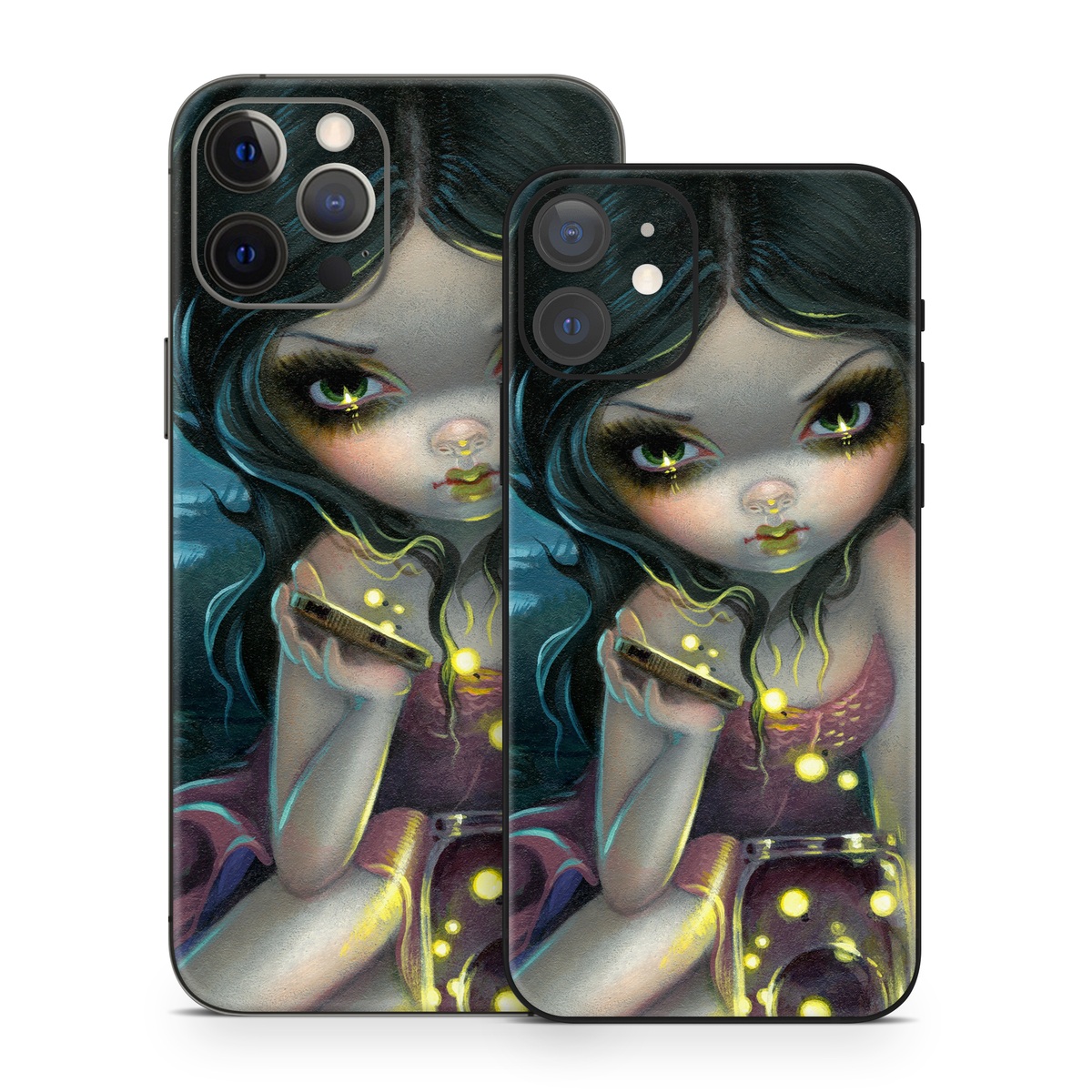 iPhone 12 Skin design of Cg artwork, Illustration, Fictional character, Art, Iris, Black hair, Fawn, Mythology, Fiction, with blue, green, pink, yellow, black, white colors