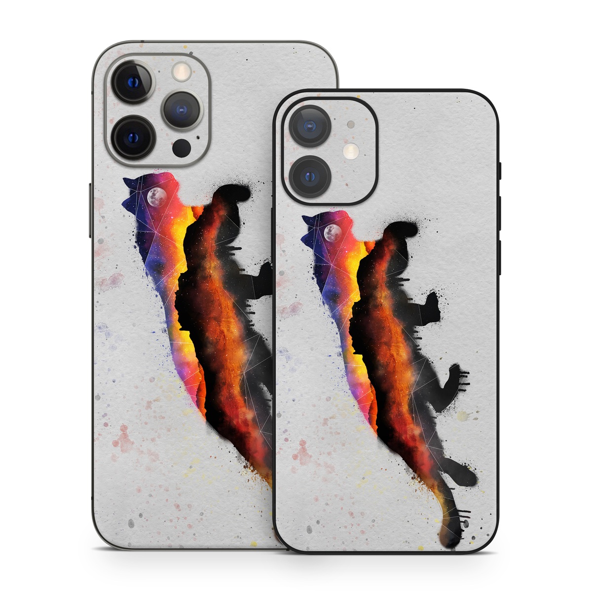 iPhone 12 Series Skin design of Illustration, Watercolor paint, Art, Tail, Painting, Drawing, Acrylic paint, Geological phenomenon, Red fox, Paint, with gray, black, red, yellow, orange, white colors
