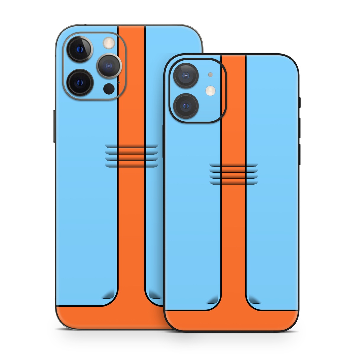iPhone 12 Skin design of Line, with blue, orange, black colors
