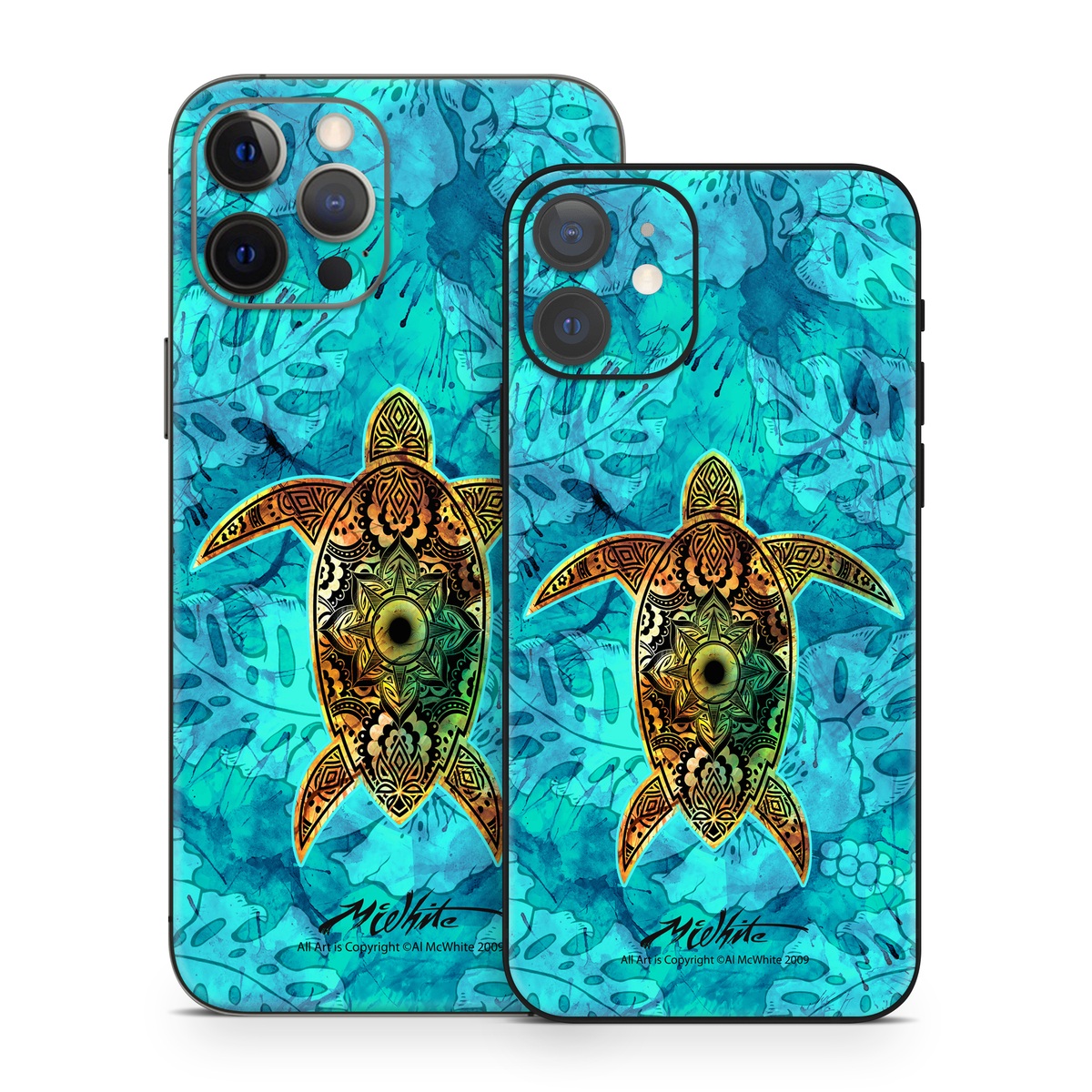iPhone 12 Skin design of Sea turtle, Green sea turtle, Turtle, Hawksbill sea turtle, Tortoise, Reptile, Loggerhead sea turtle, Illustration, Art, Pattern with blue, black, green, gray, red colors