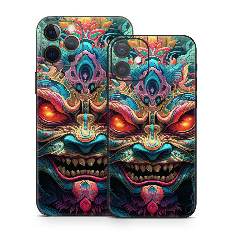iPhone 12 Series Skin design of Head, Eye, Human body, Art, Painting, Symmetry, Pattern, Paint, Magenta, Visual arts, with green, blue, yellow, orange, red, white, purple, black, gray colors