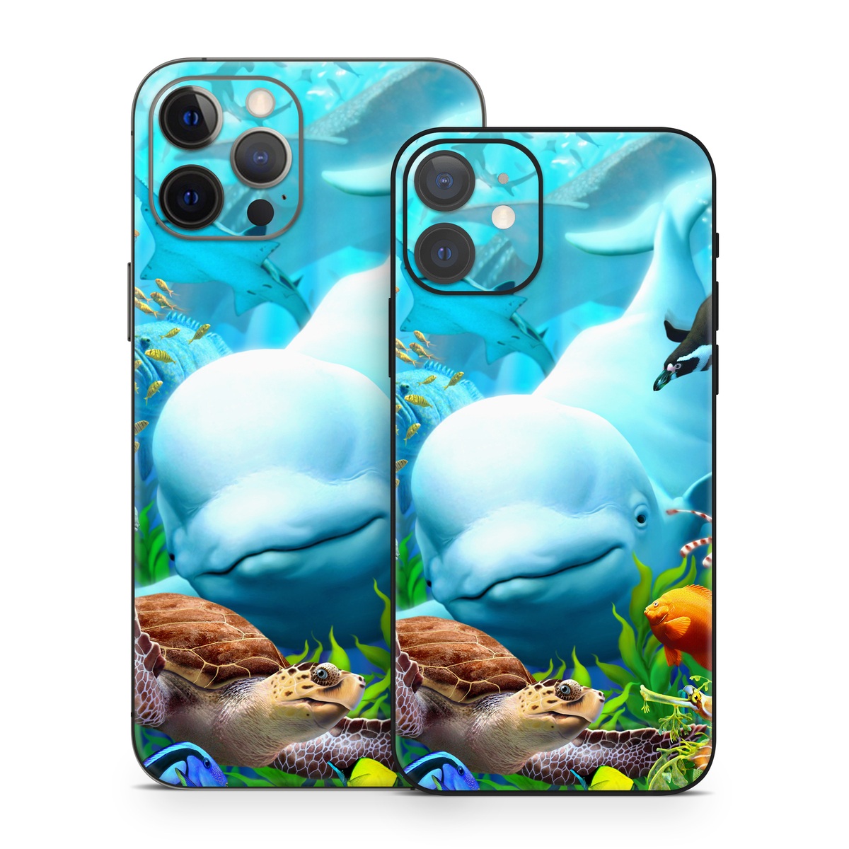 iPhone 12 Series Skin design of Green, Blue, Azure, Natural environment, Underwater, Organism, Mammal, Art, Marine biology, Aqua, with blue, green, red, white, brown, yellow, orange, blue colors