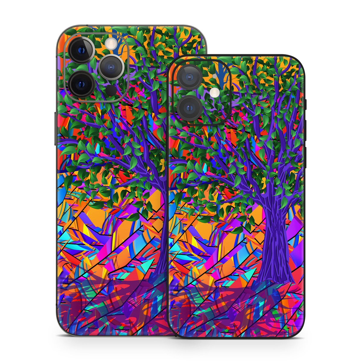 iPhone 12 Series Skin design of Psychedelic art, Pattern, Visual arts, Art, Plant, Acrylic paint, Modern art, with green, purple, orange, blue, purple, yellow, red colors