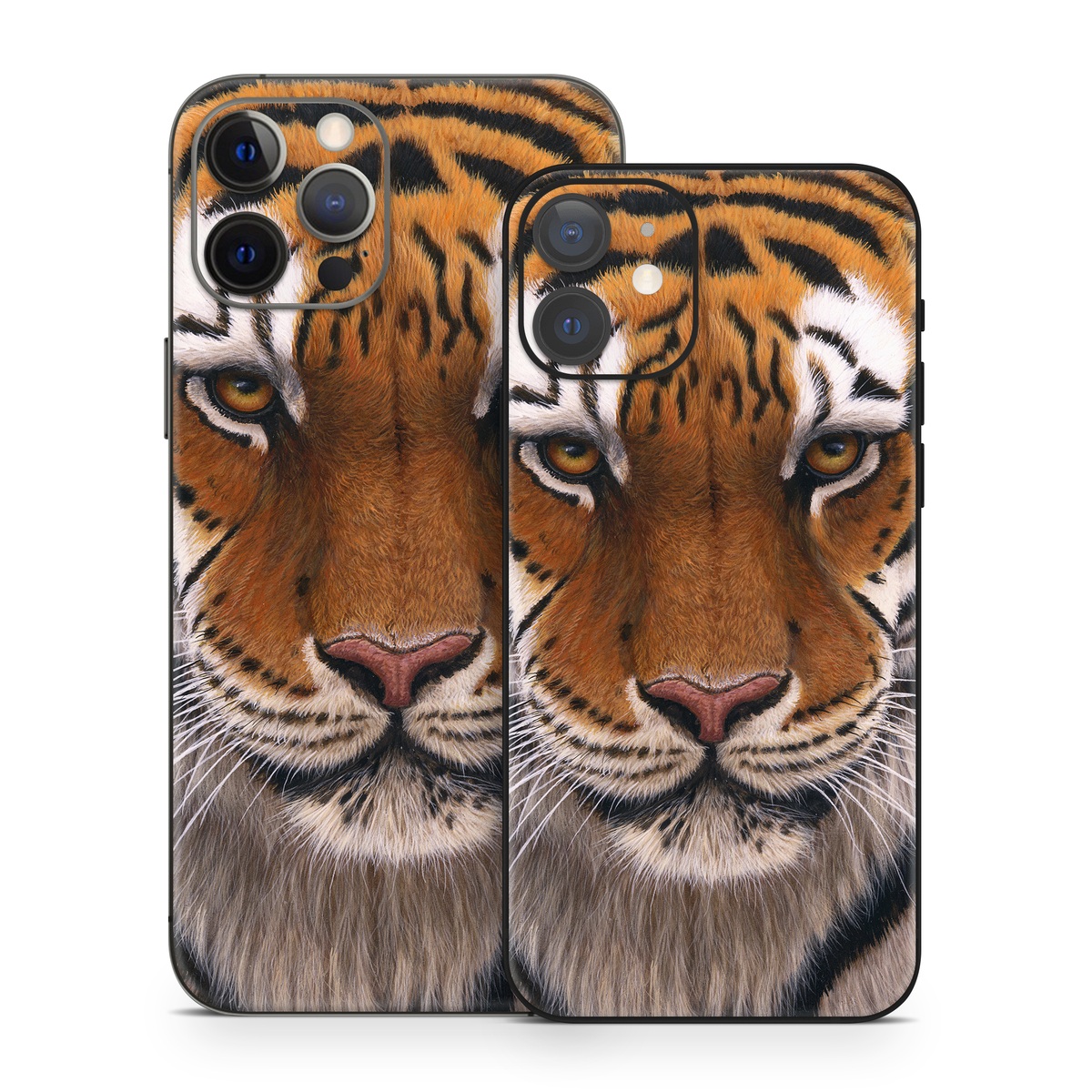 iPhone 12 Series Skin design of Tiger, Mammal, Wildlife, Terrestrial animal, Vertebrate, Bengal tiger, Whiskers, Siberian tiger, Felidae, Snout, with black, gray, red, green, pink colors