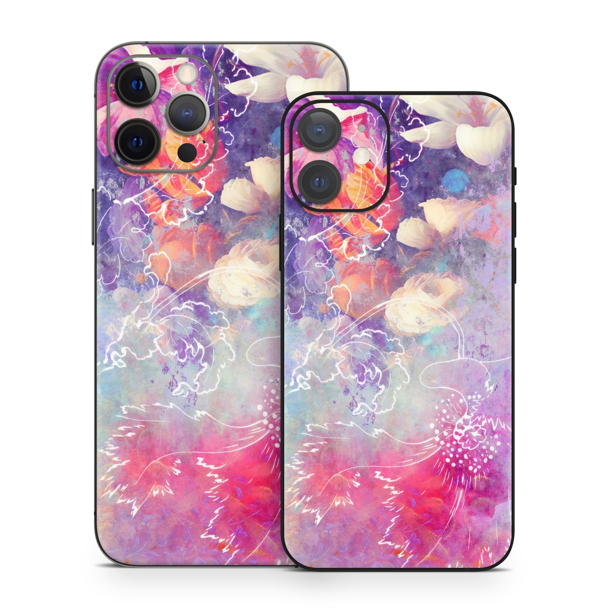 iPhone 12 Series Skin design of Purple, Violet, Pink, Graphic design, Illustration, Sky, Art, Design, Watercolor paint, Graphics, with purple, white, red, orange, blue colors