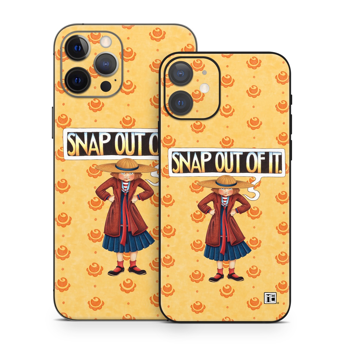 iPhone 12 Series Skin design of Cartoon, Illustration, Poster, Animated cartoon, Fiction, Anime, Art, Fictional character, Games, with pink, orange, black, red, gray, white colors