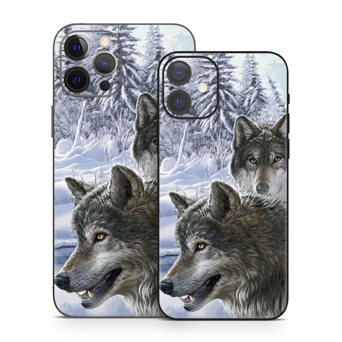 iPhone 12 Series Skin design of Mammal, Vertebrate, Wolf, Canidae, canis lupus tundrarum, Canis, Wildlife, Carnivore, Wolfdog, Dog, with gray, black, blue, purple colors