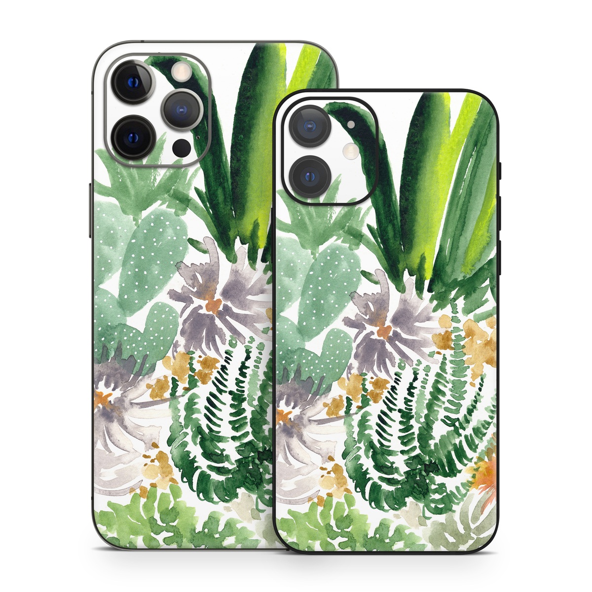 iPhone 12 Series Skin design of Cactus, Plant, Flower, Botany, Leaf, Illustration, Pine, Grass, Succulent plant, Branch, with white, green, red, orange colors