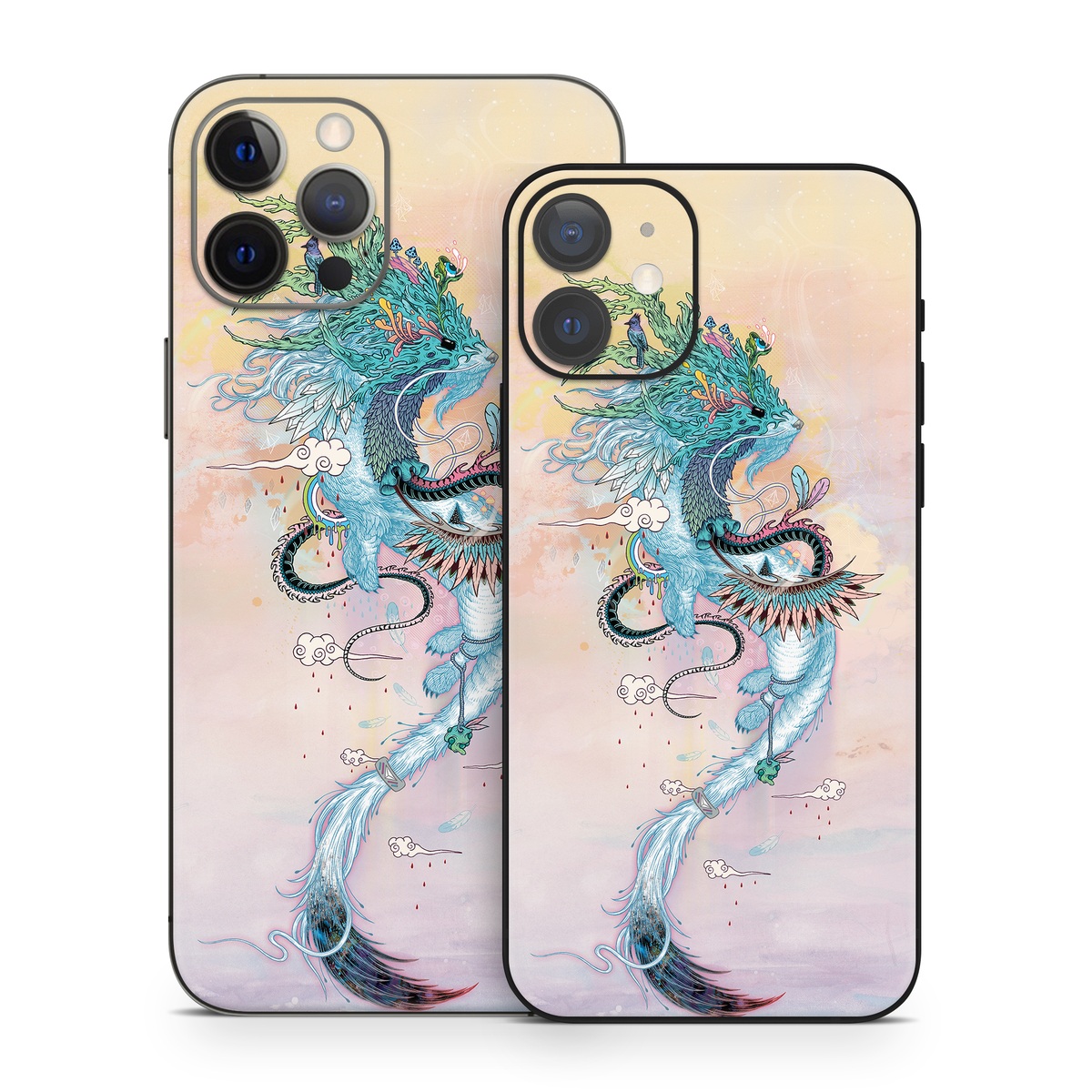 iPhone 12 Series Skin design of Illustration, Water, Watercolor paint, Art, Fictional character, Graphic design, Mythology, Visual arts, Painting, Drawing, with yellow, pink, blue, green colors