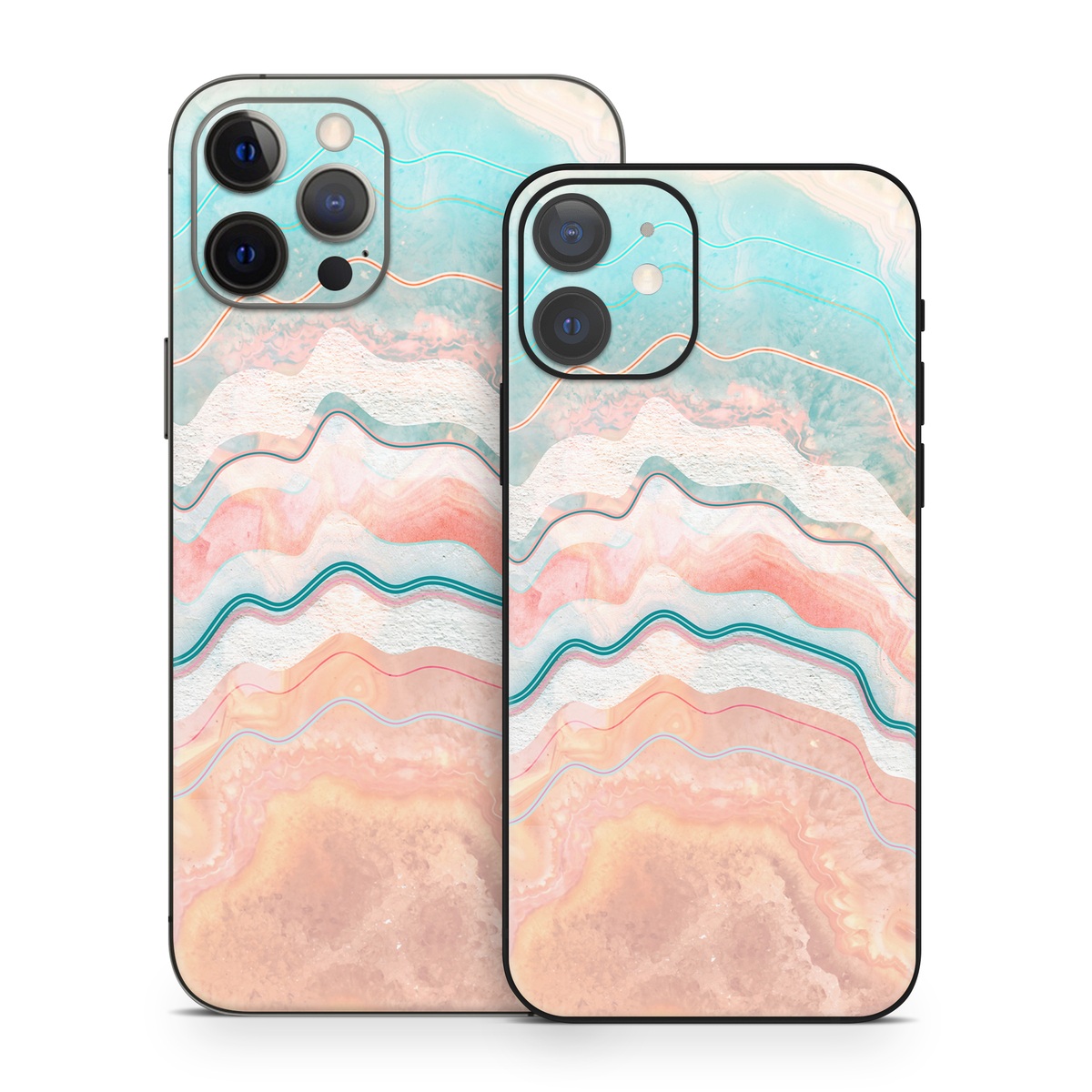 iPhone 12 Series Skin design of Aqua, Line, Pattern, Watercolor paint, Design, Illustration, Art, with blue, pink, white, orange, yellow colors