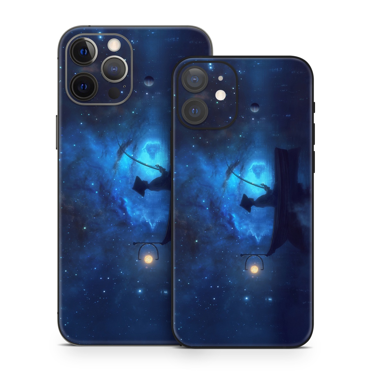 iPhone 12 Skin design of Sky, Night, Atmosphere, Light, Atmospheric phenomenon, Darkness, Screenshot, Space, Midnight, Moonlight, with white, blue, black, green, orange colors
